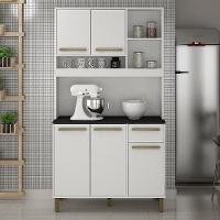 Armário De Cozinha Ametista Branco Com Preto 5 Portas 1 Gaveta E Nichos Valdemóveis Branco Com Preto - 6