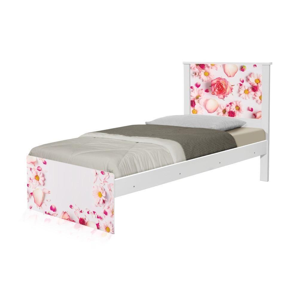Cama Solteiro Com Cabeceira Adesivada Rosas - 2