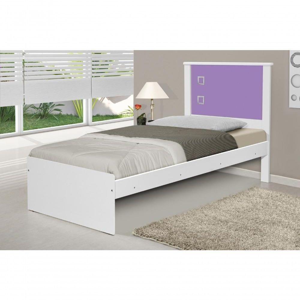 Cama Solteiro Alicante Branca E Lilas Com Cabeceira - 3