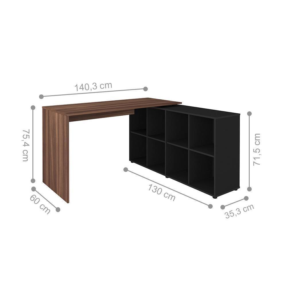 Conjunto Escrivaninha E Estante Ratisbona Ipê Preto - 2