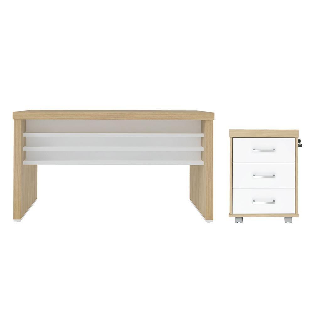 Conjunto Escrivaninha E Gaveteiro Oldham Carvalho Branco - 1