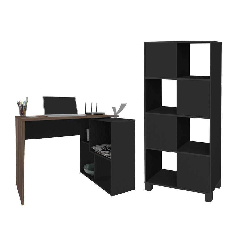 Conjunto Escrivaninha E Armário Friburgo Ipê Preto - 1