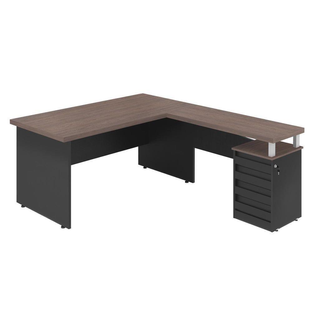 Escrivaninha Em L 4 Gavetas Japao Freijo Preto - 1