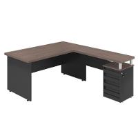 Escrivaninha Em L 4 Gavetas Japao Freijo Preto - 1