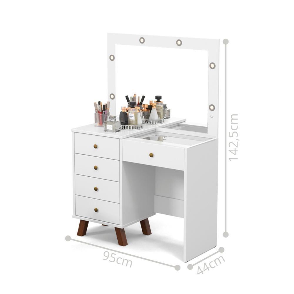 Penteadeira Com Camarim 5 Gavetas Luiza Branco - 3