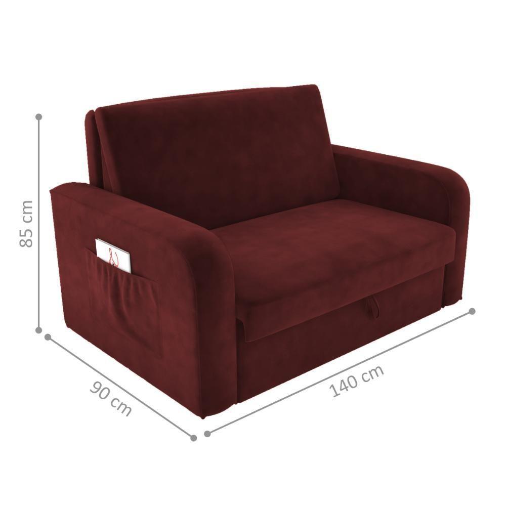 Sofá Cama Com Baú 2 Lugares Harry Veludo Vinho - 2