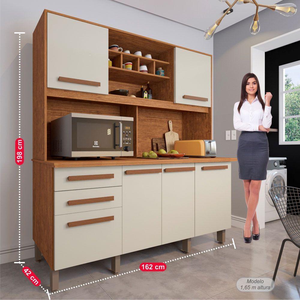 Armário Para Cozinha 6 Portas 2 Gavetas Luna Plus Móveis Imop Cinamomo Com Off White - 2