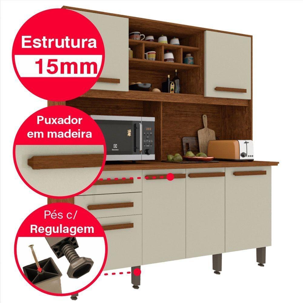 Armário Para Cozinha 6 Portas 2 Gavetas Luna Plus Móveis Imop Cinamomo Com Off White - 5