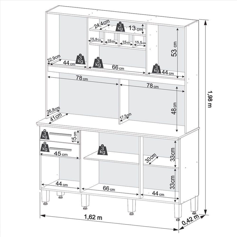 Armário Para Cozinha 6 Portas 2 Gavetas Luna Plus Móveis Imop Cinamomo Com Off White - 8
