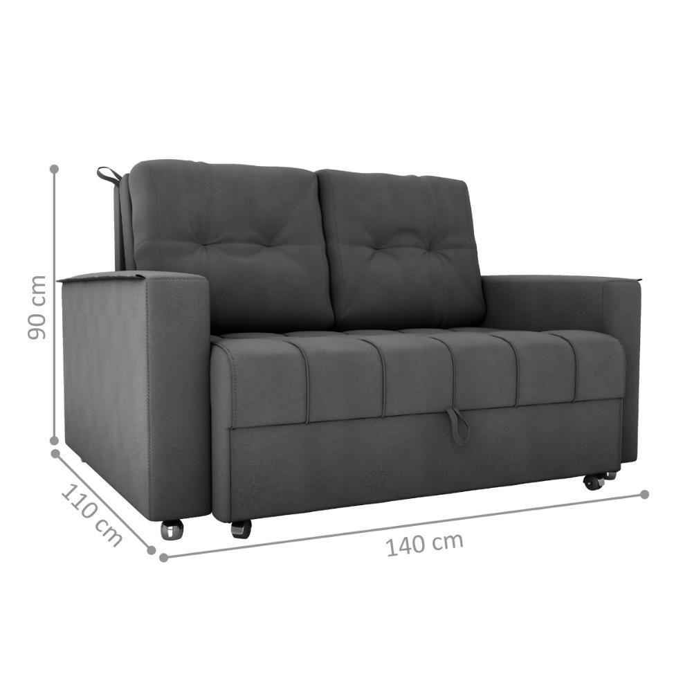 Sofá Cama 2 Lugares Duleek Veludo Maserati Chumbo - 2