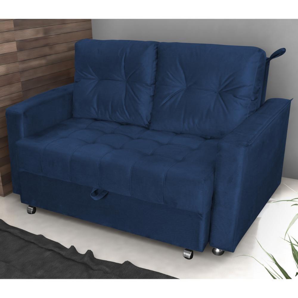 Sofá Cama 2 Lugares Duleek Veludo Azul - 1