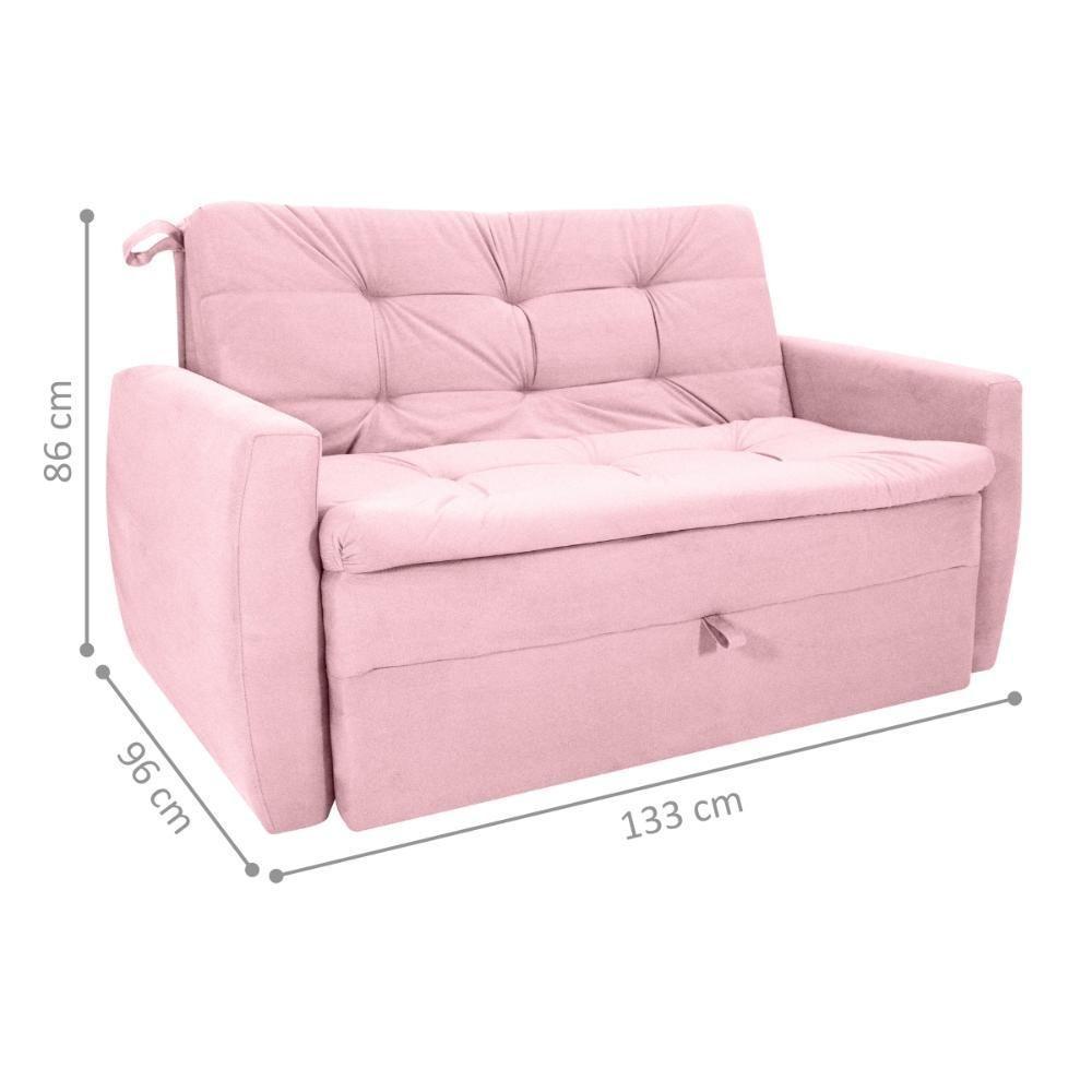 Sofá Cama Para Sala De Estar Dingle Veludo Turkey Rosa - 2
