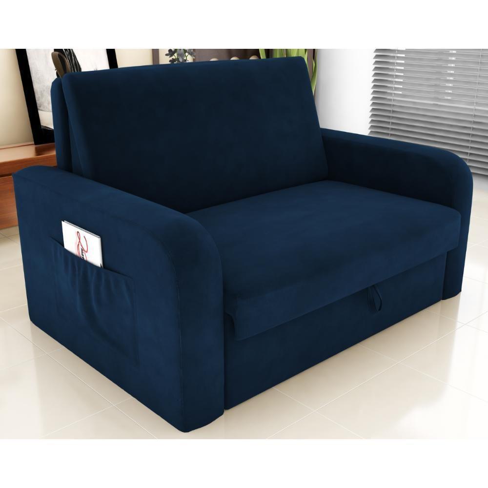 Sofá Cama Com Baú 2 Lugares Raheny Suede Azul - 1