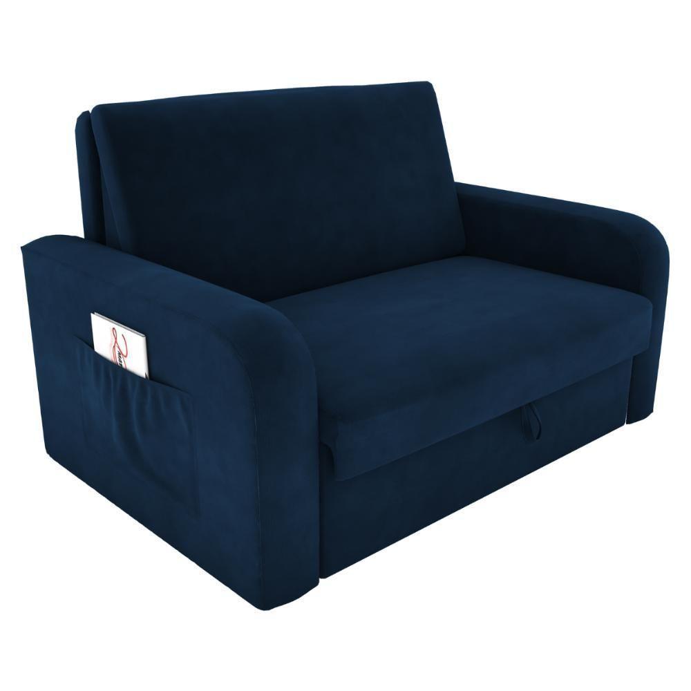 Sofá Cama Com Baú 2 Lugares Raheny Suede Azul - 5
