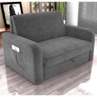 Sofá Cama Com Baú 2 Lugares Raheny Veludo Cinza - 1