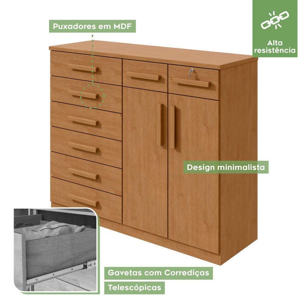 Cômoda Com 8 Gavetas E 2 Portas Estrutura Mdf/mdp Toronto Lopas Amendoa Clean - 3