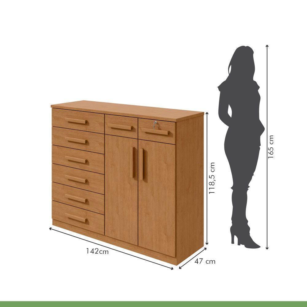 Cômoda Com 8 Gavetas E 2 Portas Estrutura Mdf/mdp Toronto Lopas Amendoa Clean - 4