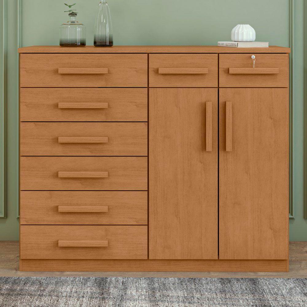 Cômoda Com 8 Gavetas E 2 Portas Estrutura Mdf/mdp Toronto Lopas Amendoa Clean - 6