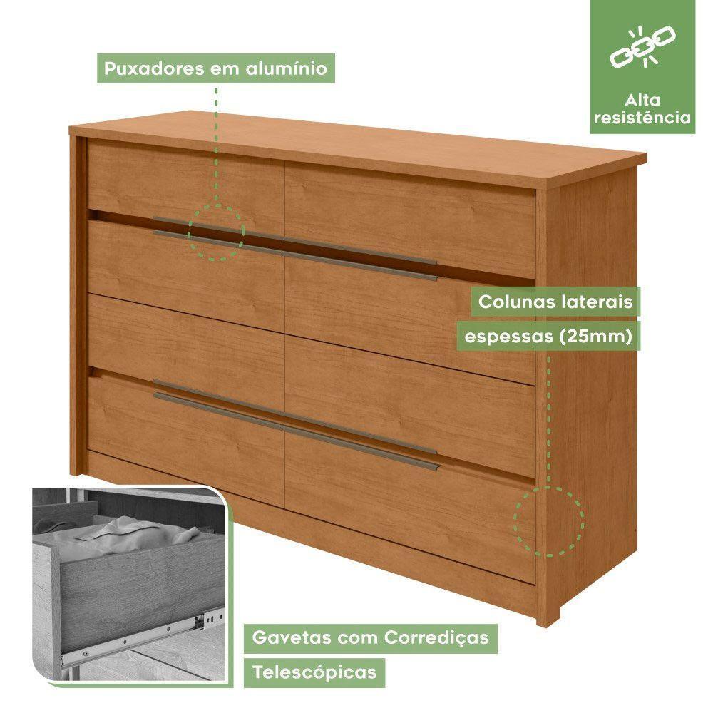 Cômoda Urban Estrutura Mdf Com 8 Gavetas Móveis Lopas Amendoa Clean - 6