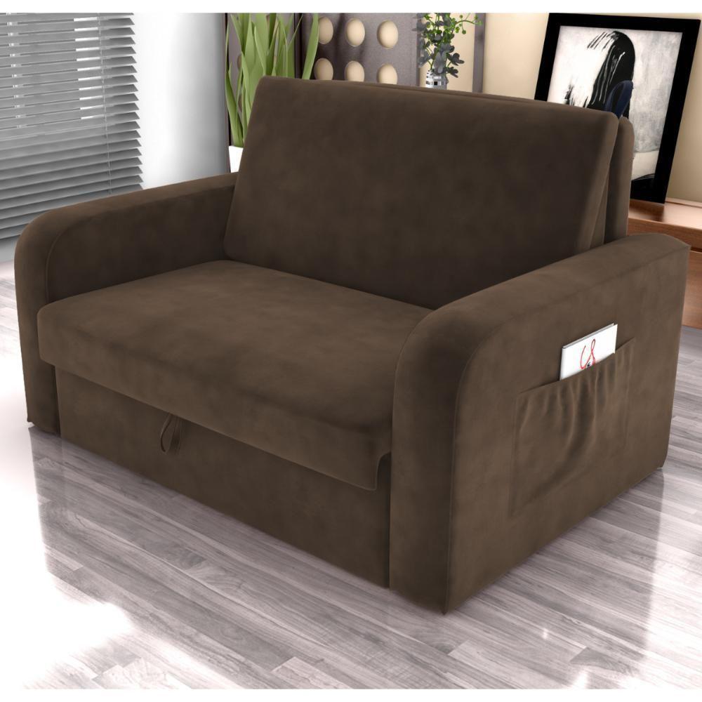 Sofá Cama Com Baú 2 Lugares Harry Veludo Marrom - 1