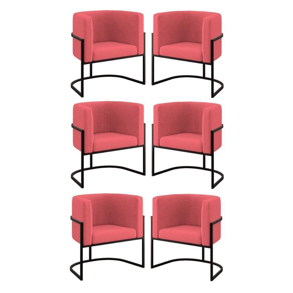 Kit 06 Poltronas Lua Sala Decorativa Base De Ferro Black Rosa - 2