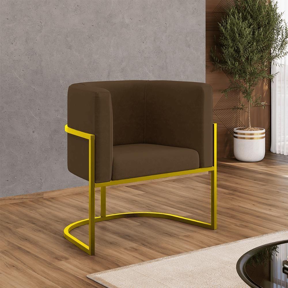Kit 06 Poltronas Lua Sala Decorativa Base De Ferro Gold Marrom - 1