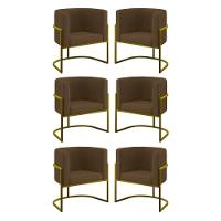 Kit 06 Poltronas Lua Sala Decorativa Base De Ferro Gold Marrom - 2