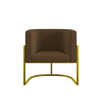 Kit 06 Poltronas Lua Sala Decorativa Base De Ferro Gold Marrom - 5