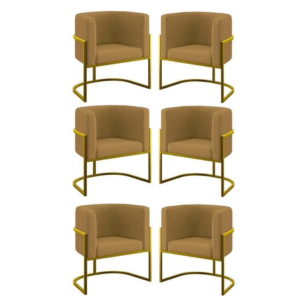 Kit 06 Poltronas Lua Sala Decorativa Base De Ferro Gold Capuccino - 2