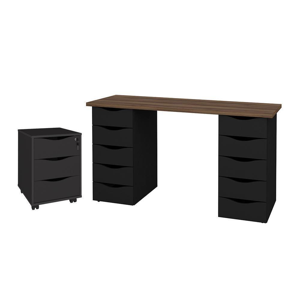 Conjunto Escrivaninha E Gaveteiro Dundee Nogal Preto - 1