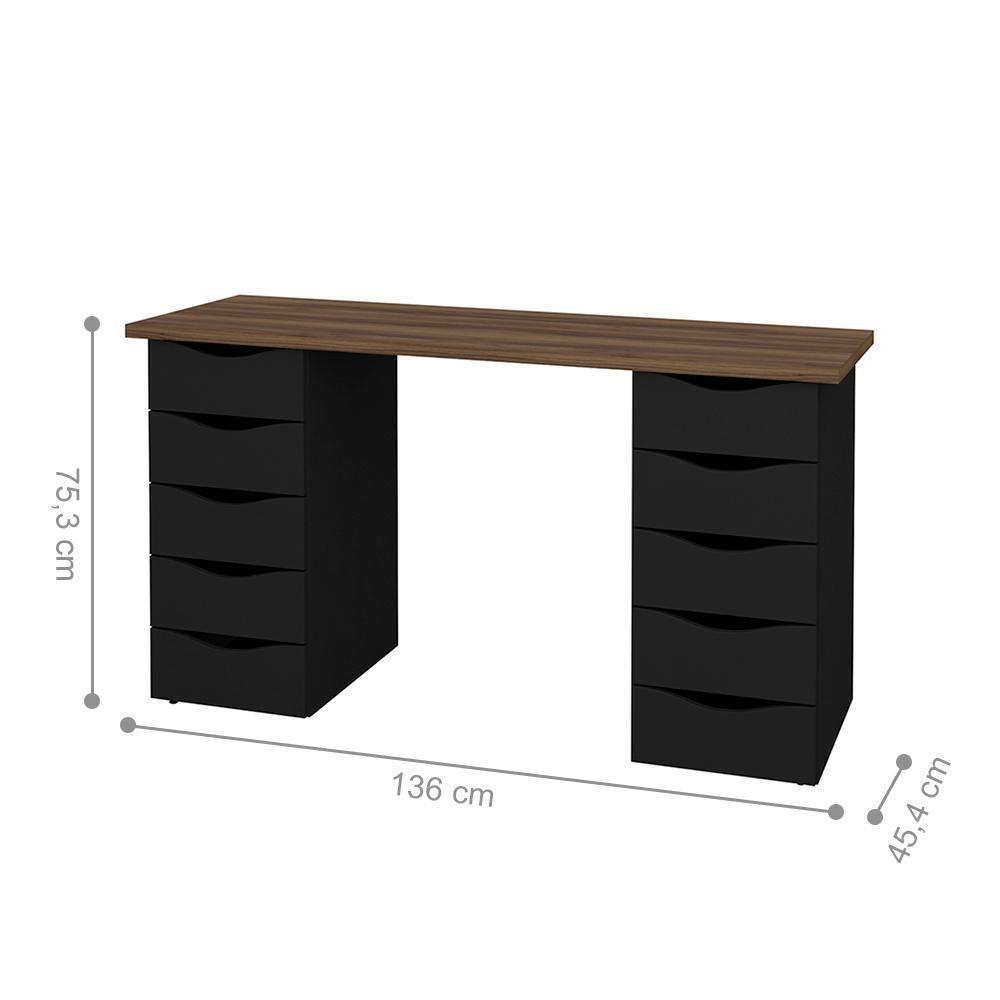 Conjunto Escrivaninha E Gaveteiro Dundee Nogal Preto - 2