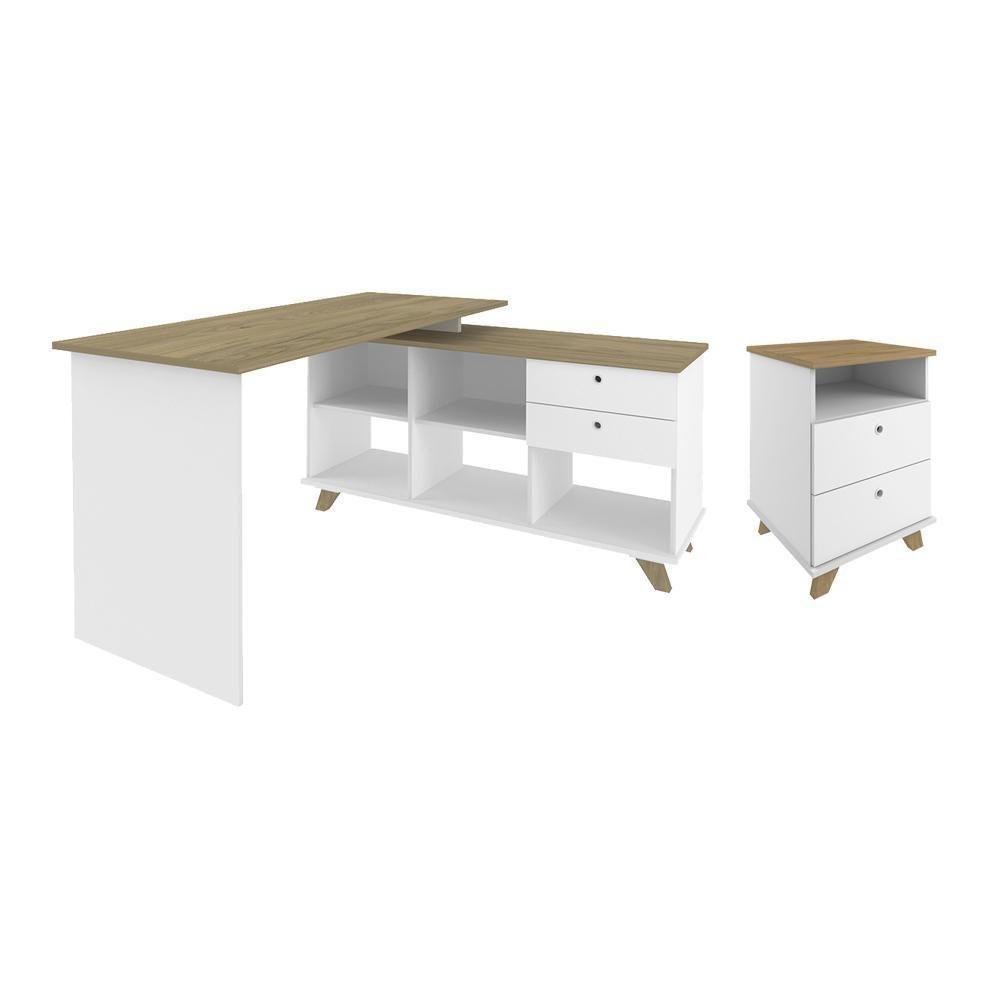 Conjunto Escrivaninha E Gaveteiro Gloucester Olmo Branco - 1
