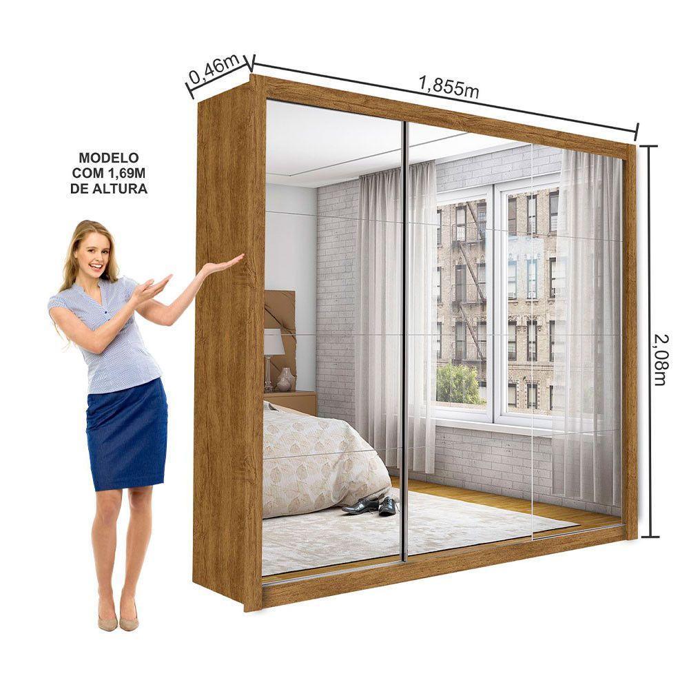 Guarda Roupa Casal Isabela Master Com Espelho 3 Portas De Correr 4 Gavetas Carioca Moveis Freijó - 3