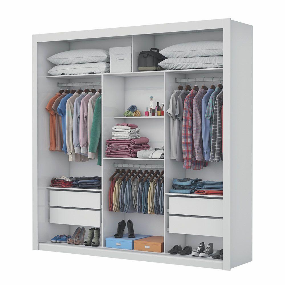 Guarda Roupa Casal Isabela Luxo Com Espelho 3 Portas De Correr 4 Gavetas Carioca Moveis Branco Com Freijó - 7