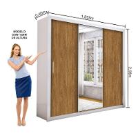 Guarda Roupa Casal Isabela Luxo Com Espelho 3 Portas De Correr 4 Gavetas Carioca Moveis Branco Com Freijó