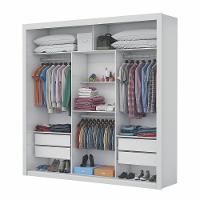 Guarda Roupa Casal Isabela Luxo Com Espelho 3 Portas De Correr 4 Gavetas Carioca Moveis Branco Com Freijó - 7