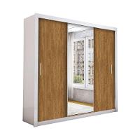 Guarda Roupa Casal Isabela Luxo Com Espelho 3 Portas De Correr 4 Gavetas Carioca Moveis Branco Com Freijó - 9