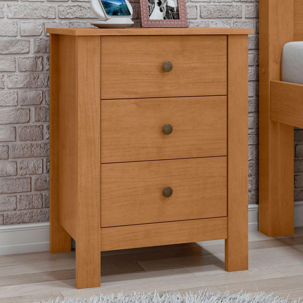 Mesa De Cabeceira Maggiore 3 Gavetas New Móveis Lopas Amendoa Clean - 1