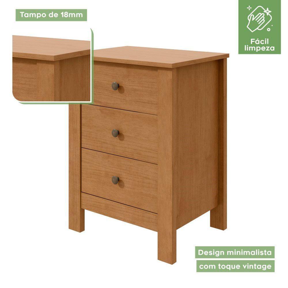 Mesa De Cabeceira Maggiore 3 Gavetas New Móveis Lopas Amendoa Clean - 7