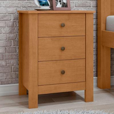 Mesa De Cabeceira Maggiore 3 Gavetas New Móveis Lopas Amendoa Clean