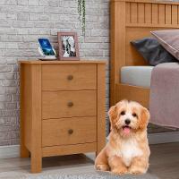 Mesa De Cabeceira Maggiore 3 Gavetas New Móveis Lopas Amendoa Clean