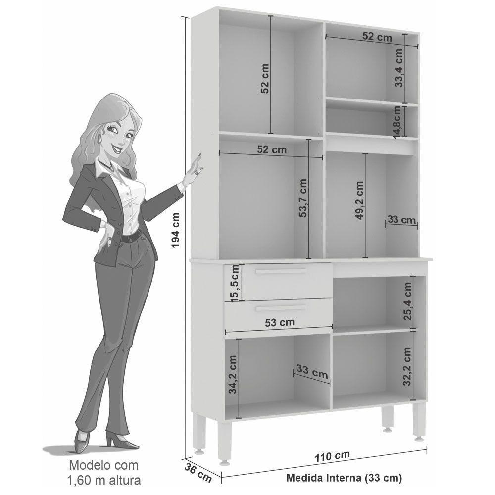 Armário De Cozinha 5 Portas 2 Gavetas Dubai Sallêto Móveis Branco - 7