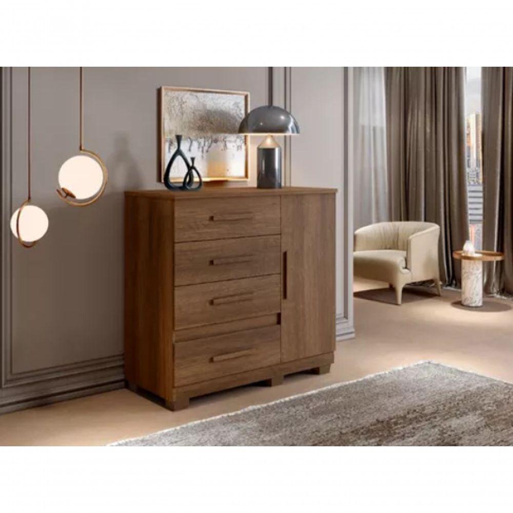 Cômoda New Florença 4 Gavetas 1 Porta Benetil Móveis - Imbuia - 1