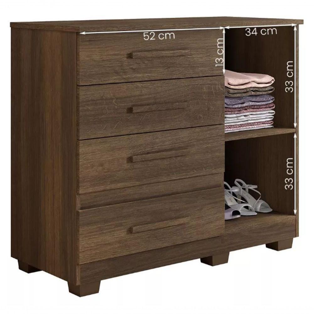 Cômoda New Florença 4 Gavetas 1 Porta Benetil Móveis - Imbuia - 3