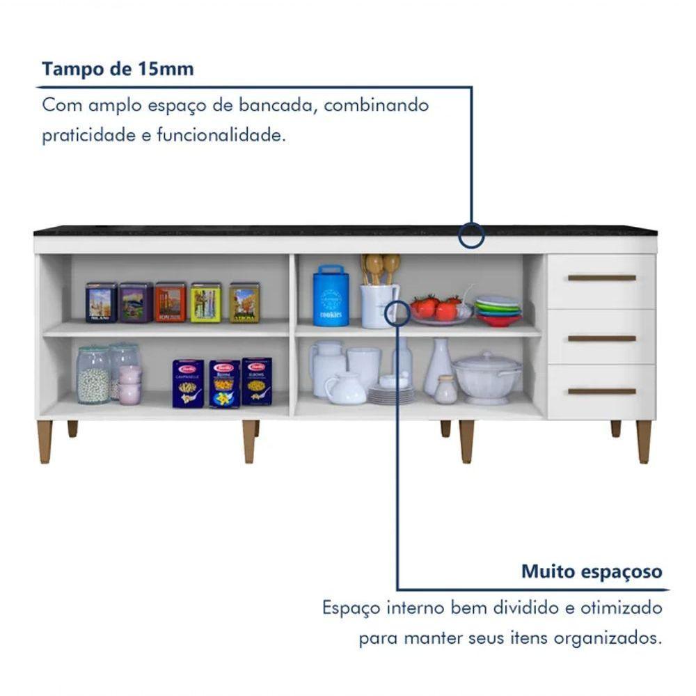 Balcão Atenas 4 Portas 3 Gavetas Kaiki Móveis - Branco - 4