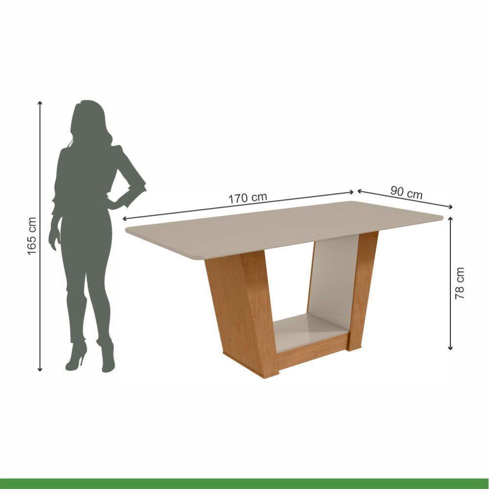 Conjunto Mesa Apogeu 170cm Tampo Mdf 6 Cadeiras Apogeu Amendoa/off/veludo Creme - 6