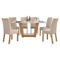 Conjunto Mesa Apogeu 170cm Tampo Mdf 6 Cadeiras Apogeu Amendoa/off/veludo Creme - 1