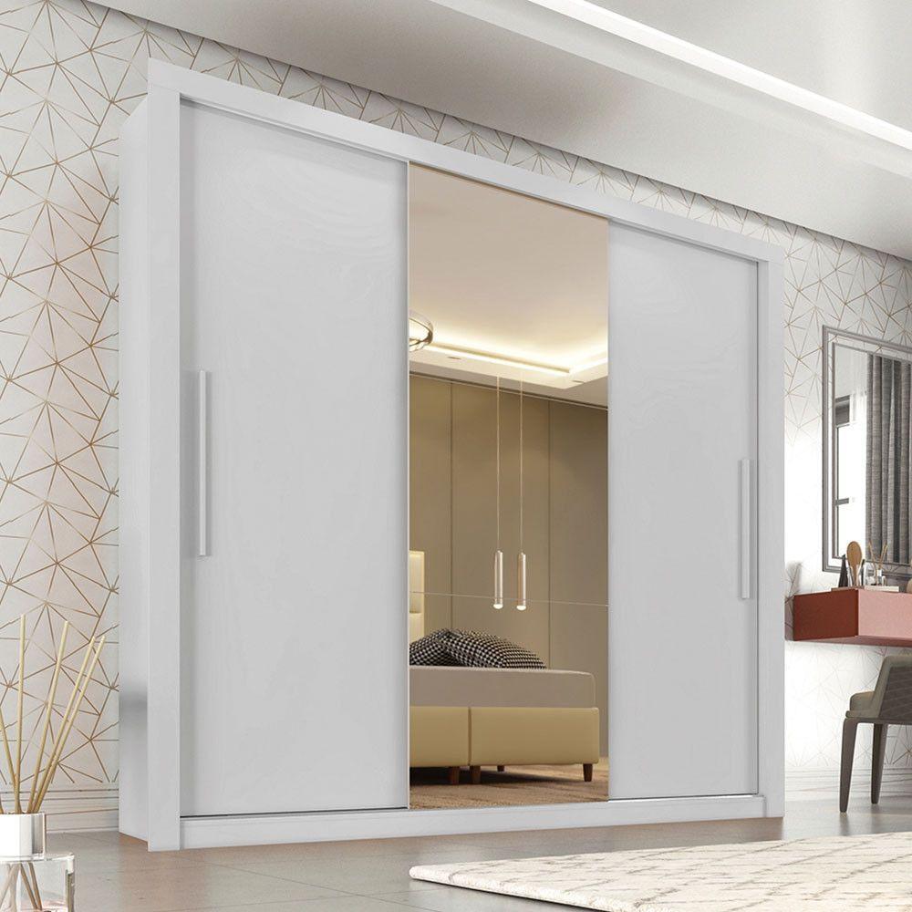 Guarda Roupa Casal Com Espelho 3 Portas 4 Gavetas Panamá Sallêto Móveis Branco - 1