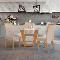 Conjunto Mesa Apogeu 120cm Tampo Mdf/vidro 4 Cadeiras Apogeu Amendoa/off/linho Bege - 5