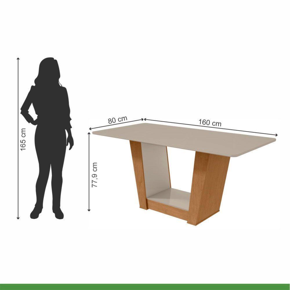 Conjunto Mesa Apogeu 160cm Tampo Mdf/vidro 6 Cadeiras Apogeu Amendoa/off/linho Bege - 5